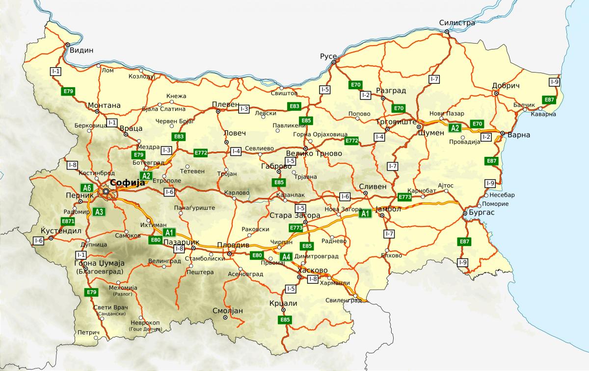 Карта автомобильных дорог Болгарии